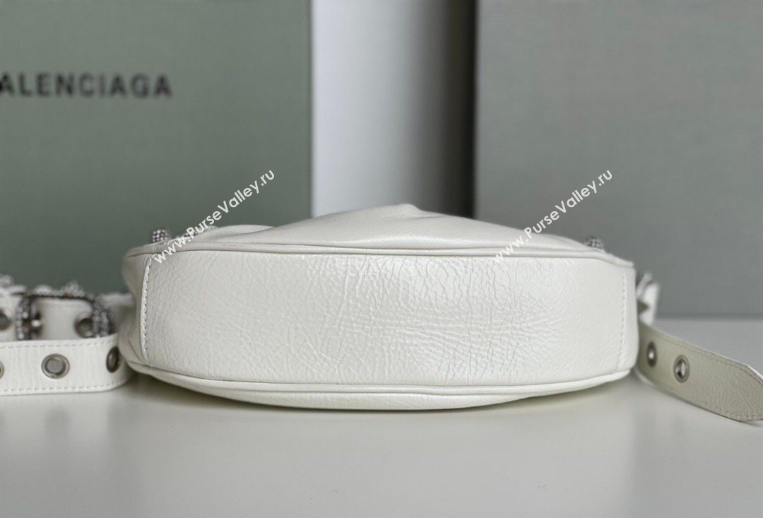 Balenciaga Le Cagole Shoulder Bag XS in White Arena lambskin, crystals hardware 2026 BL701 (JM-260403017)