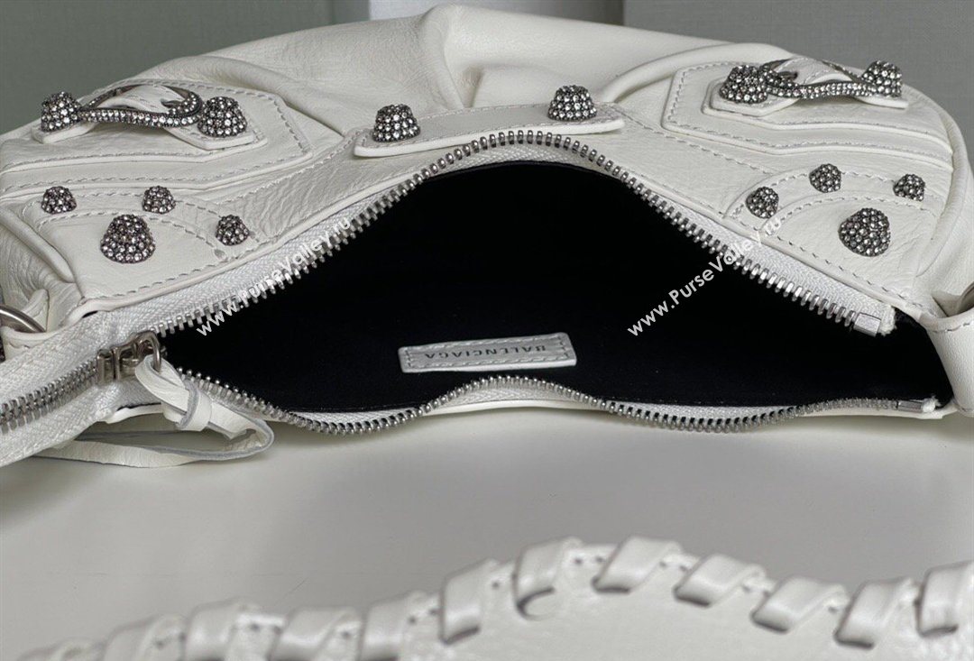 Balenciaga Le Cagole Shoulder Bag XS in White Arena lambskin, crystals hardware 2026 BL701 (JM-260403017)