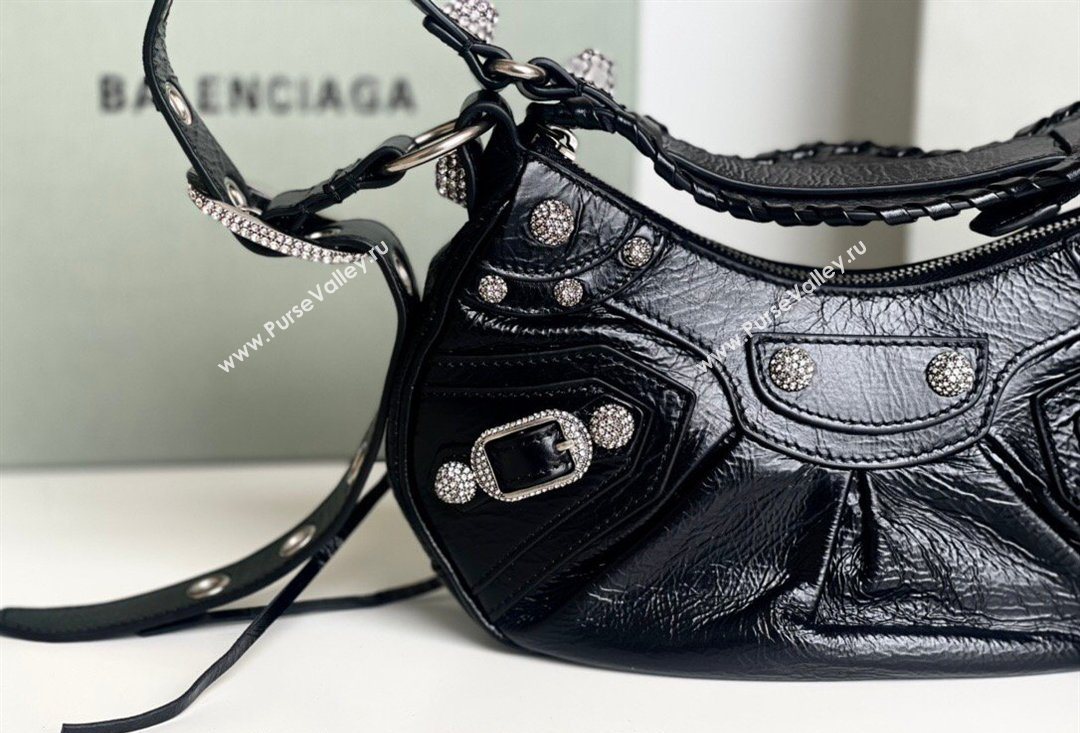 Balenciaga Le Cagole Shoulder Bag XS in Black Arena lambskin, crytsals hardware 2026 BL701 (JM-260403018)