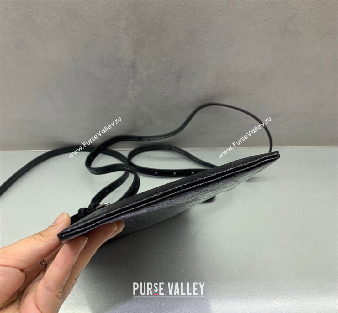 Balenciaga Mens Shopper Phone Holder Pouch in Black Arena lambskin, aged-silver hardware 2026 (JM-260403002)