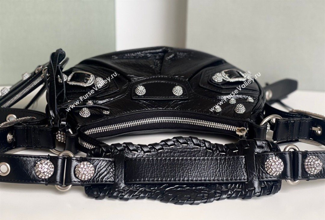 Balenciaga Le Cagole Shoulder Bag XS in Black Arena lambskin, crytsals hardware 2026 BL701 (JM-260403018)