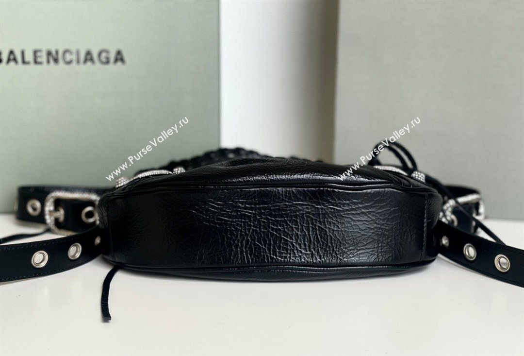 Balenciaga Le Cagole Shoulder Bag XS in Black Arena lambskin, crytsals hardware 2026 BL701 (JM-260403018)