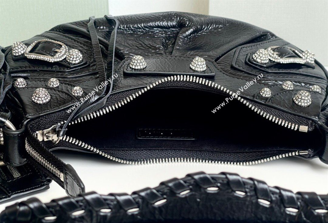 Balenciaga Le Cagole Shoulder Bag XS in Black Arena lambskin, crytsals hardware 2026 BL701 (JM-260403018)