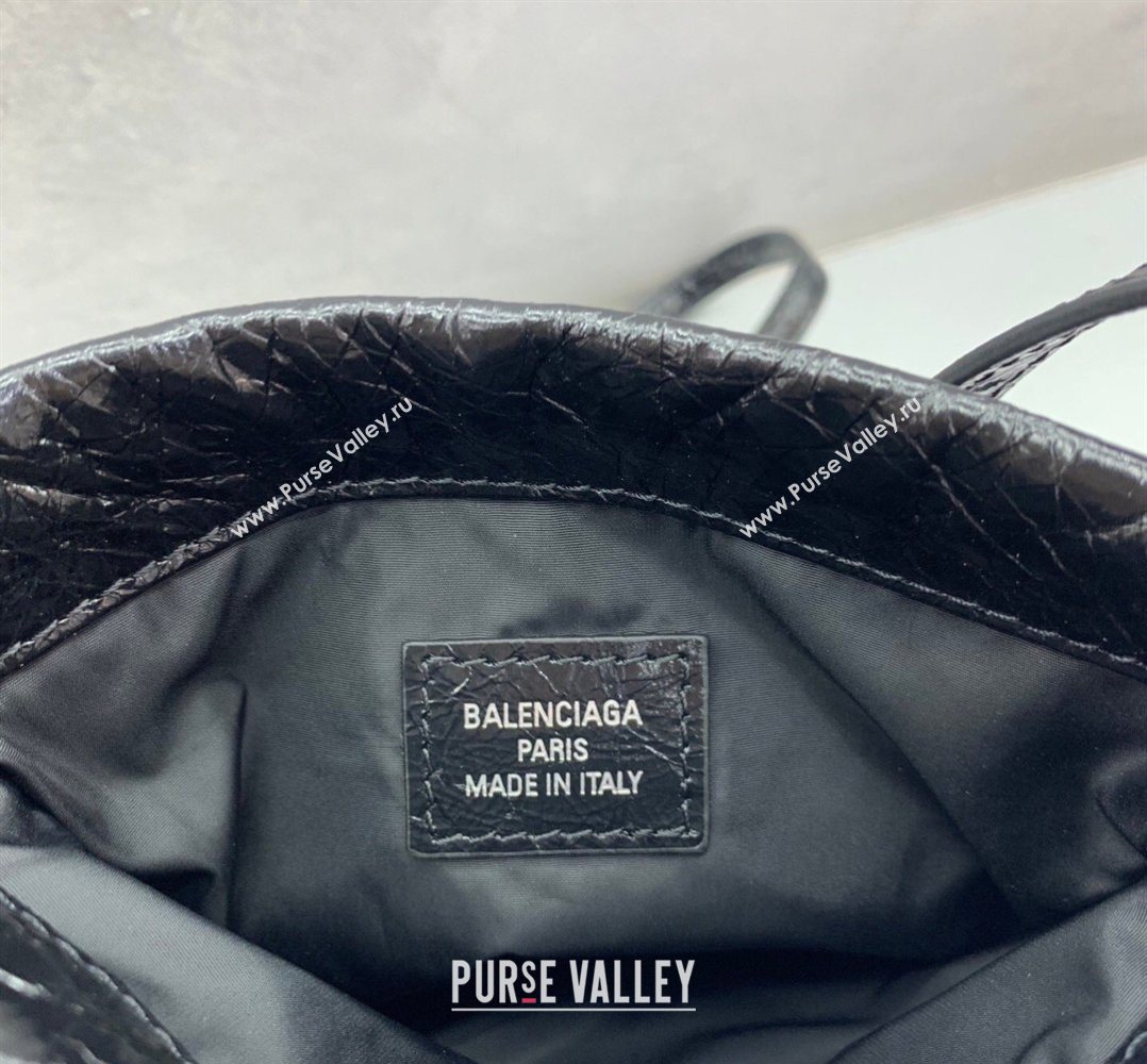 Balenciaga Mens Shopper Phone Holder Pouch in Black Arena lambskin, aged-silver hardware 2026 (JM-260403002)