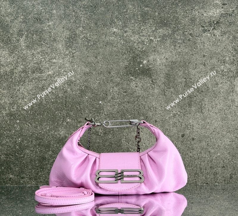 Balenciaga Pamela Shoulder Bag Small in Pink Arena lambskin, aged-silver hardware 2026 0113 (JM-260403025)
