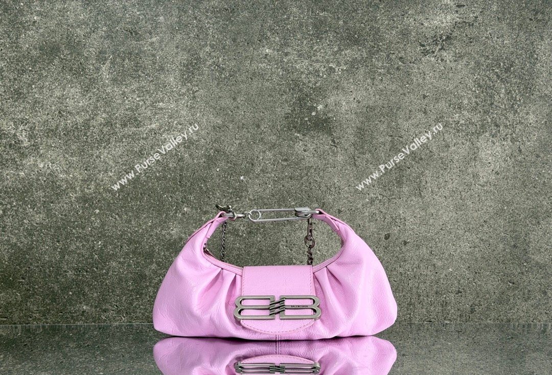 Balenciaga Pamela Shoulder Bag Small in Pink Arena lambskin, aged-silver hardware 2026 0113 (JM-260403025)
