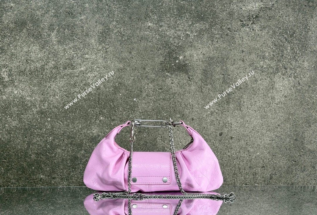 Balenciaga Pamela Shoulder Bag Small in Pink Arena lambskin, aged-silver hardware 2026 0113 (JM-260403025)