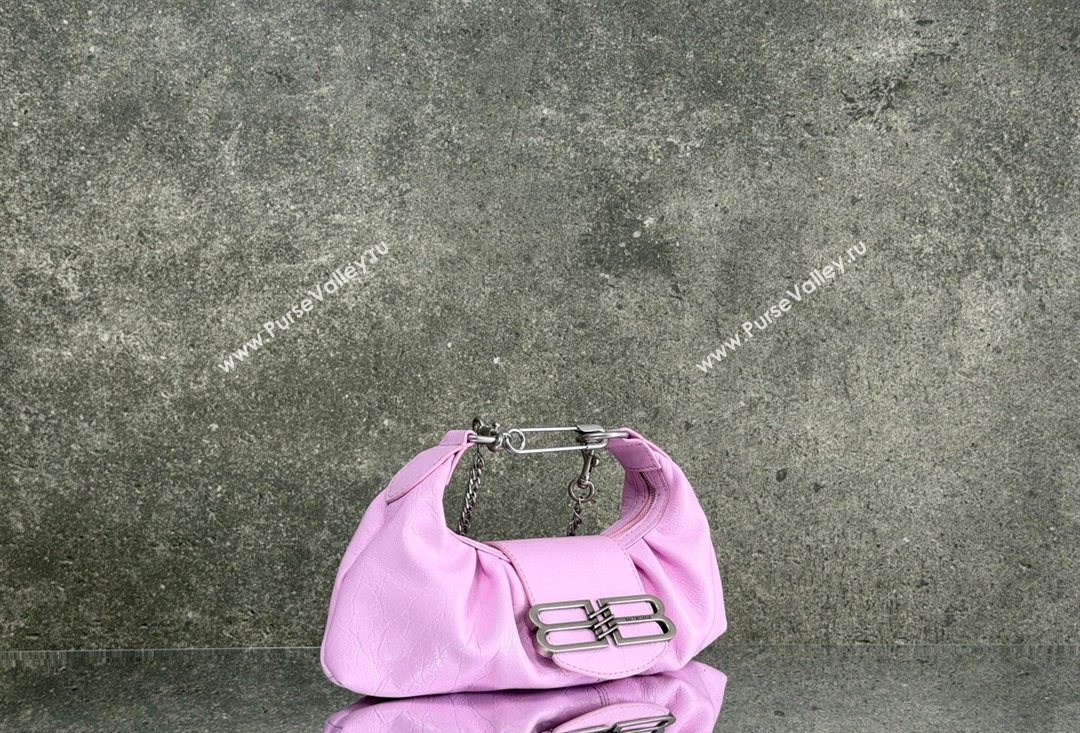 Balenciaga Pamela Shoulder Bag Small in Pink Arena lambskin, aged-silver hardware 2026 0113 (JM-260403025)