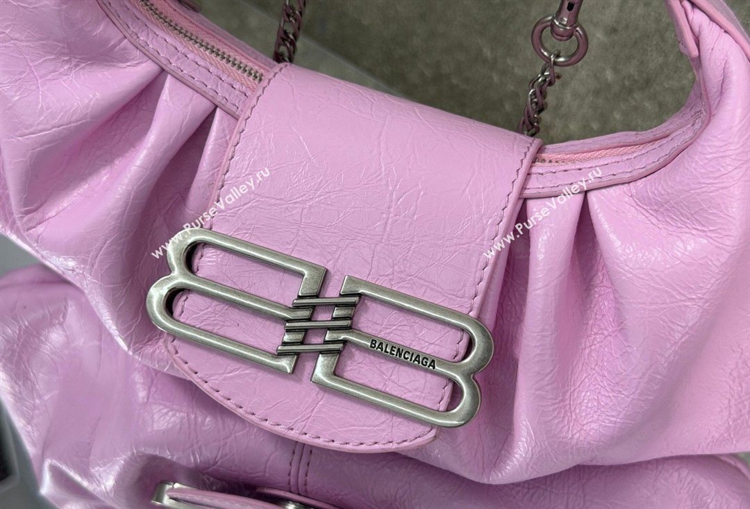 Balenciaga Pamela Shoulder Bag Small in Pink Arena lambskin, aged-silver hardware 2026 0113 (JM-260403025)