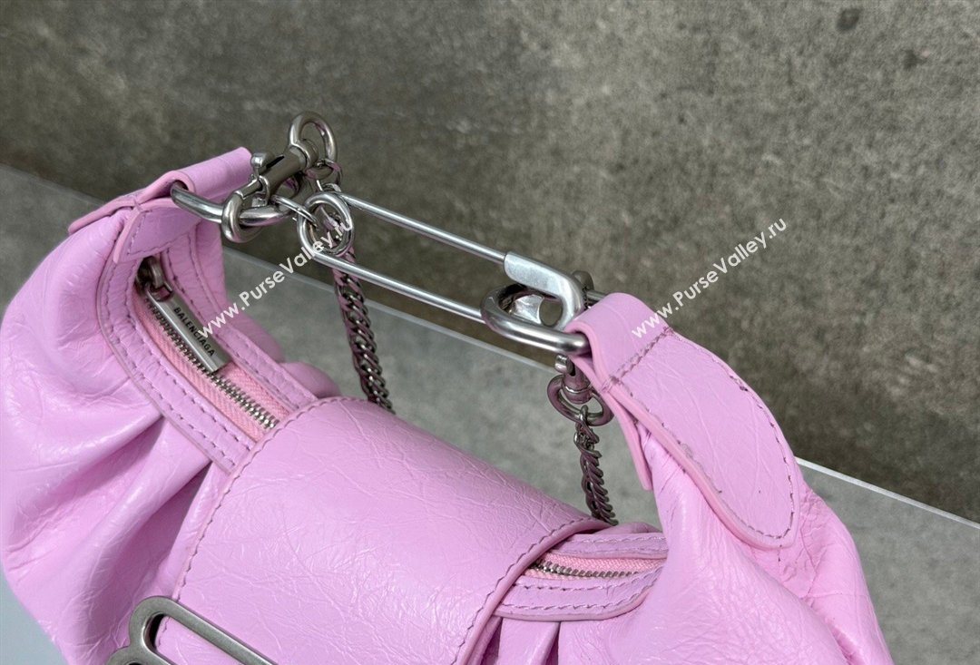 Balenciaga Pamela Shoulder Bag Small in Pink Arena lambskin, aged-silver hardware 2026 0113 (JM-260403025)