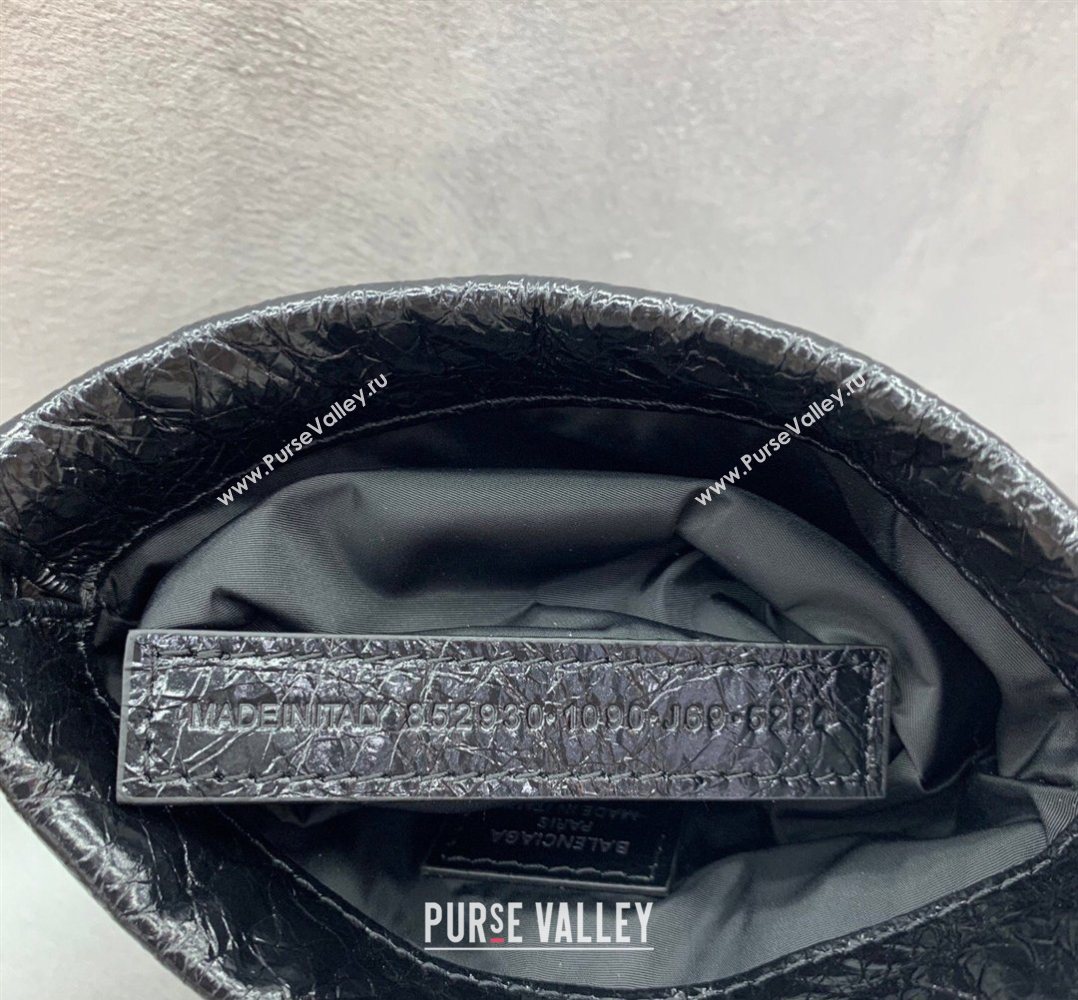 Balenciaga Mens Shopper Phone Holder Pouch in Black Arena lambskin, aged-silver hardware 2026 (JM-260403002)