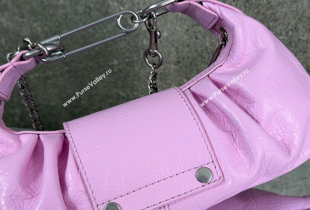 Balenciaga Pamela Shoulder Bag Small in Pink Arena lambskin, aged-silver hardware 2026 0113 (JM-260403025)