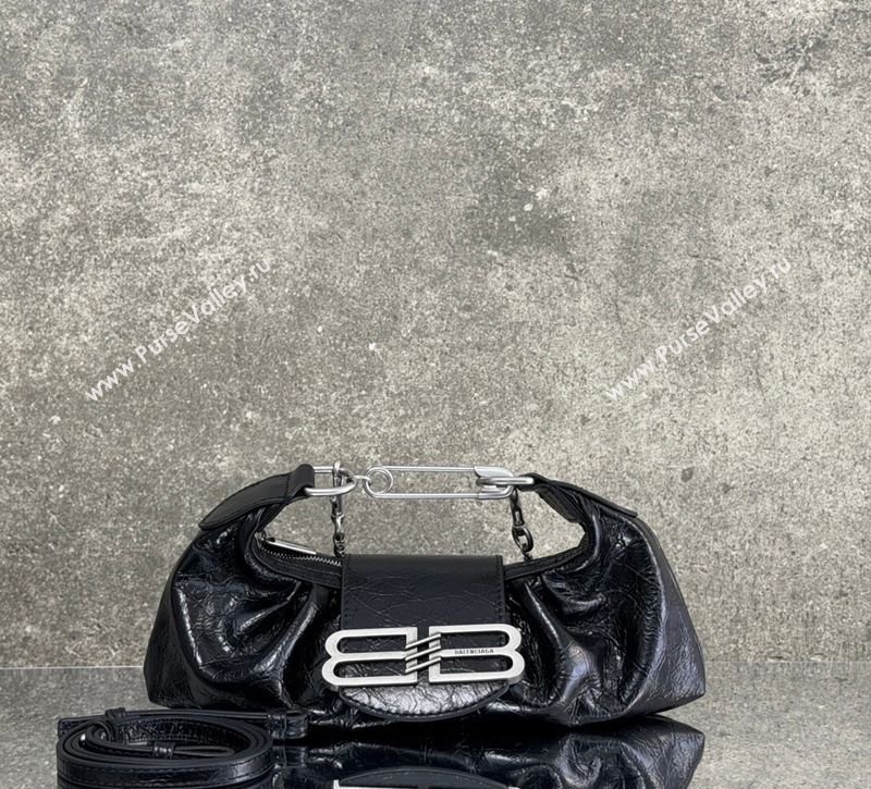 Balenciaga Pamela Shoulder Bag Small in Black Arena lambskin, aged-silver hardware 2026 0113 (JM-260403026)