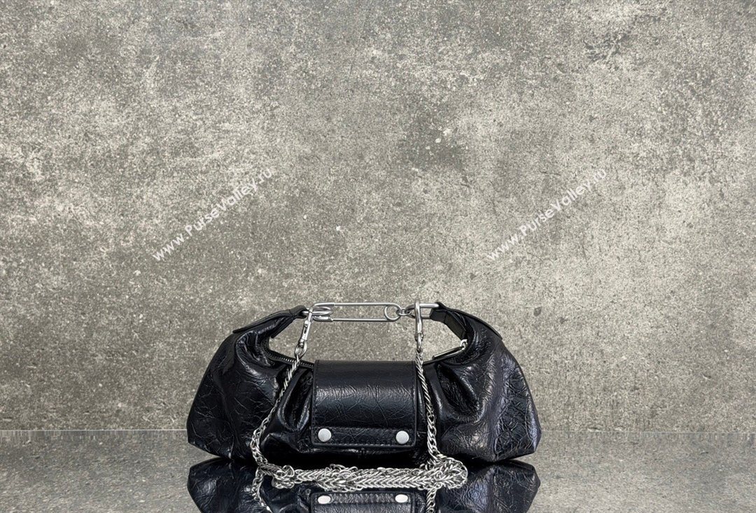 Balenciaga Pamela Shoulder Bag Small in Black Arena lambskin, aged-silver hardware 2026 0113 (JM-260403026)
