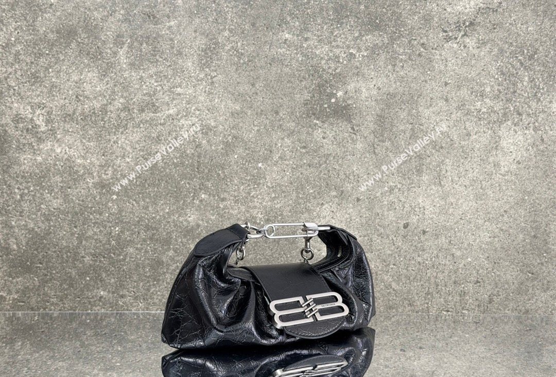 Balenciaga Pamela Shoulder Bag Small in Black Arena lambskin, aged-silver hardware 2026 0113 (JM-260403026)