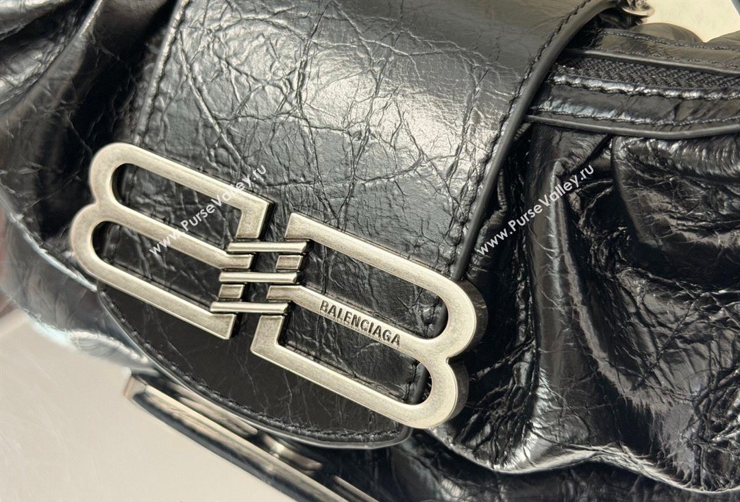 Balenciaga Pamela Shoulder Bag Small in Black Arena lambskin, aged-silver hardware 2026 0113 (JM-260403026)