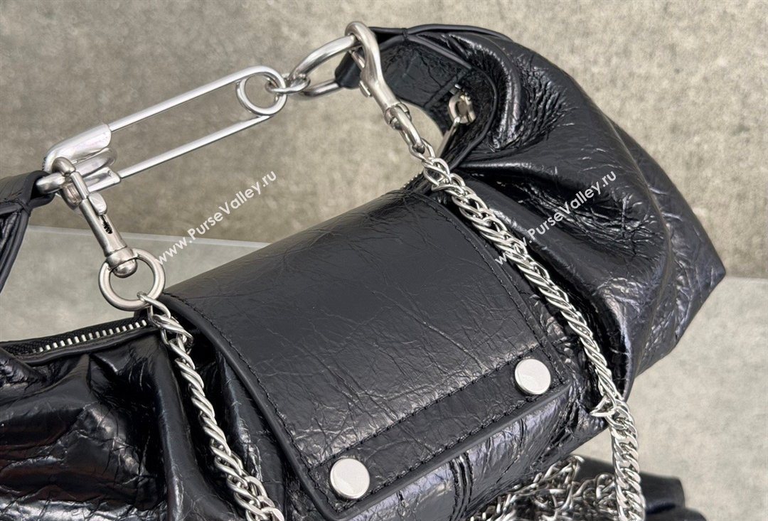 Balenciaga Pamela Shoulder Bag Small in Black Arena lambskin, aged-silver hardware 2026 0113 (JM-260403026)