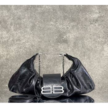 Balenciaga Pamela Shoulder Bag Medium in Black Arena lambskin, aged-silver hardware 2026 0112 (JM-260403028)