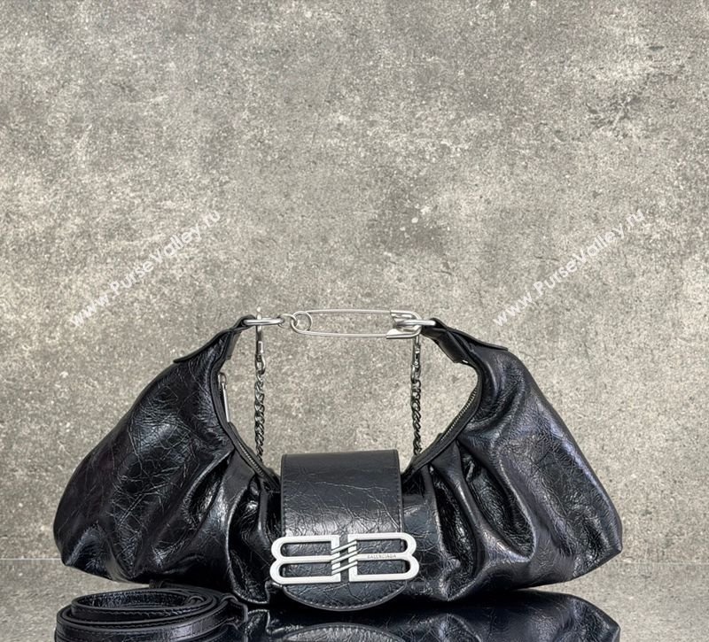 Balenciaga Pamela Shoulder Bag Medium in Black Arena lambskin, aged-silver hardware 2026 0112 (JM-260403028)