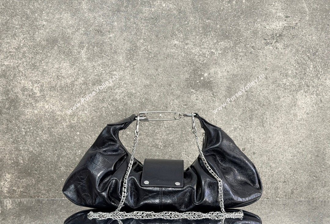 Balenciaga Pamela Shoulder Bag Medium in Black Arena lambskin, aged-silver hardware 2026 0112 (JM-260403028)