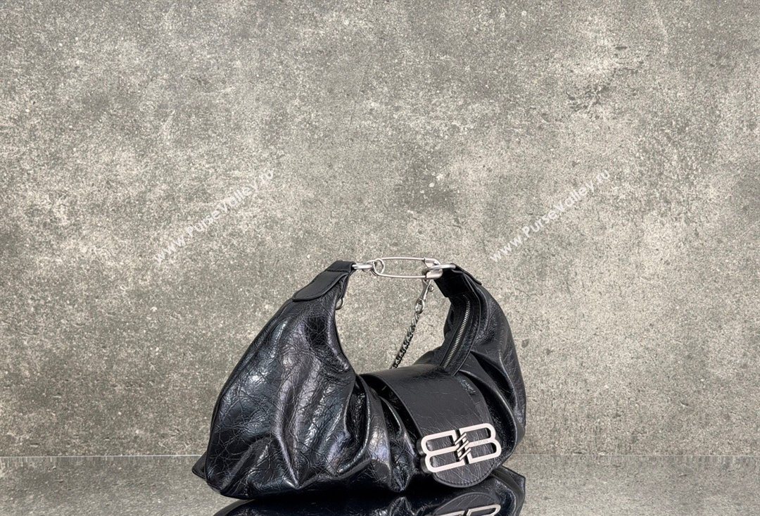 Balenciaga Pamela Shoulder Bag Medium in Black Arena lambskin, aged-silver hardware 2026 0112 (JM-260403028)
