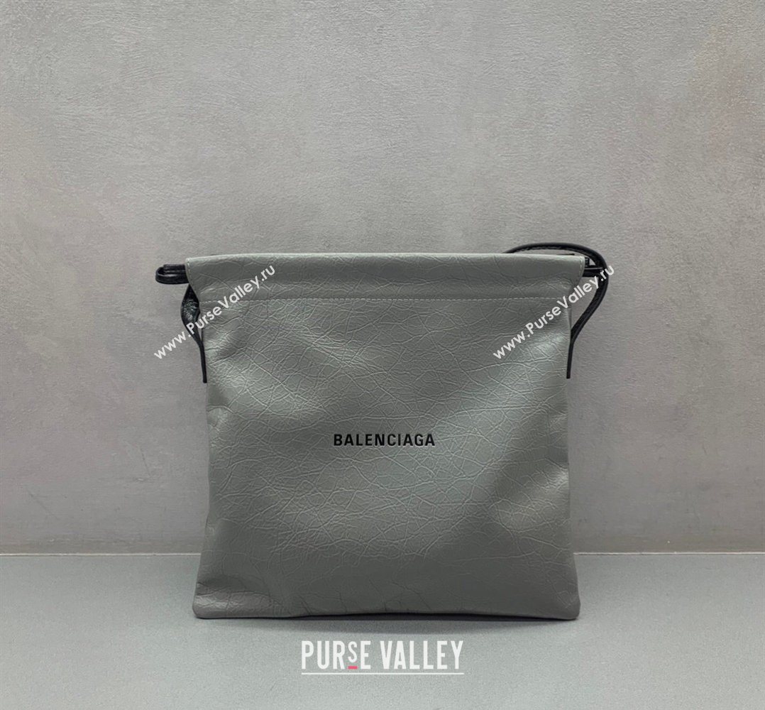 Balenciaga Shopper Medium Dust Bag Crossbody Pouch in Grey Arena lambskin, aged-silver hardware 2026 (JM-260403003)