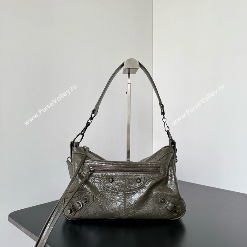 Balenciaga Le City Moto Small Shoulder Bag in Arena Storico Lambskin Khaki Green 2026 0905 (JM-260403029)