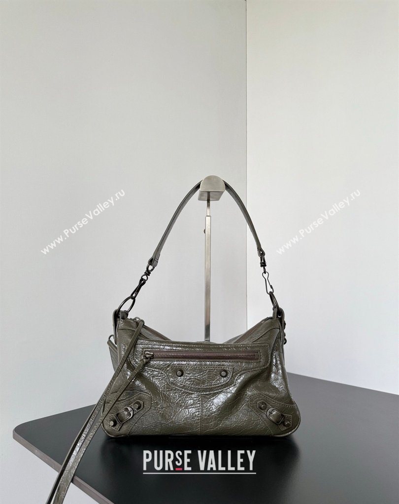 Balenciaga Le City Moto Small Shoulder Bag in Arena Storico Lambskin Khaki Green 2026 0905 (JM-260403029)