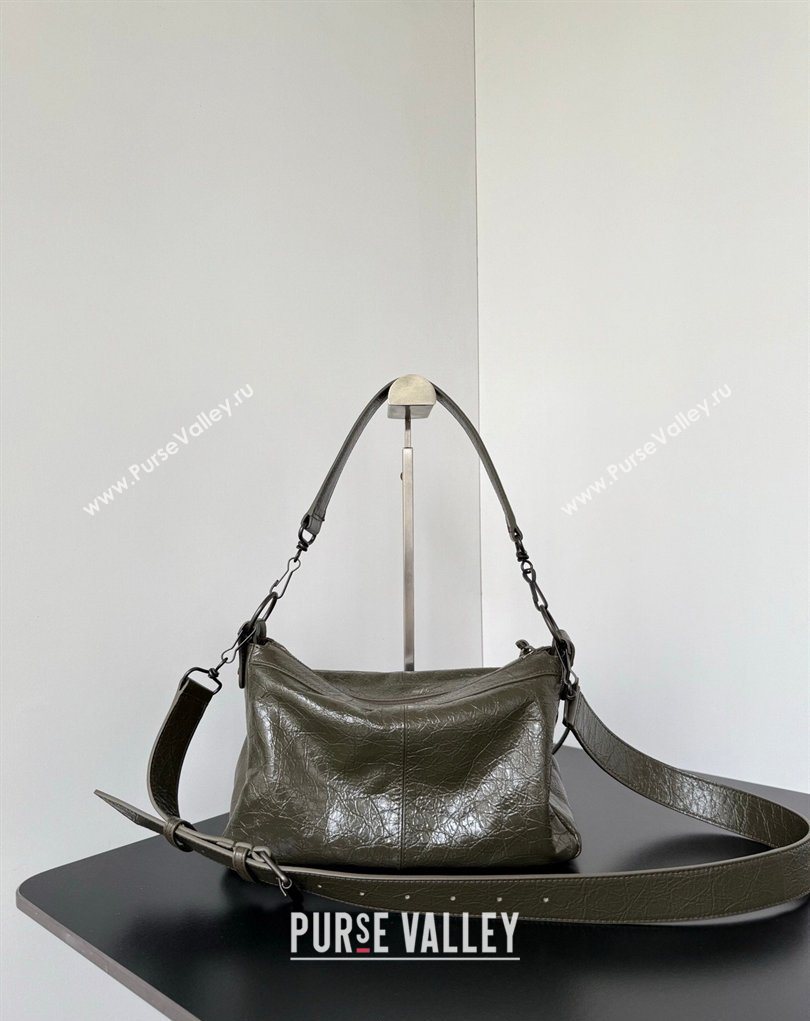 Balenciaga Le City Moto Small Shoulder Bag in Arena Storico Lambskin Khaki Green 2026 0905 (JM-260403029)