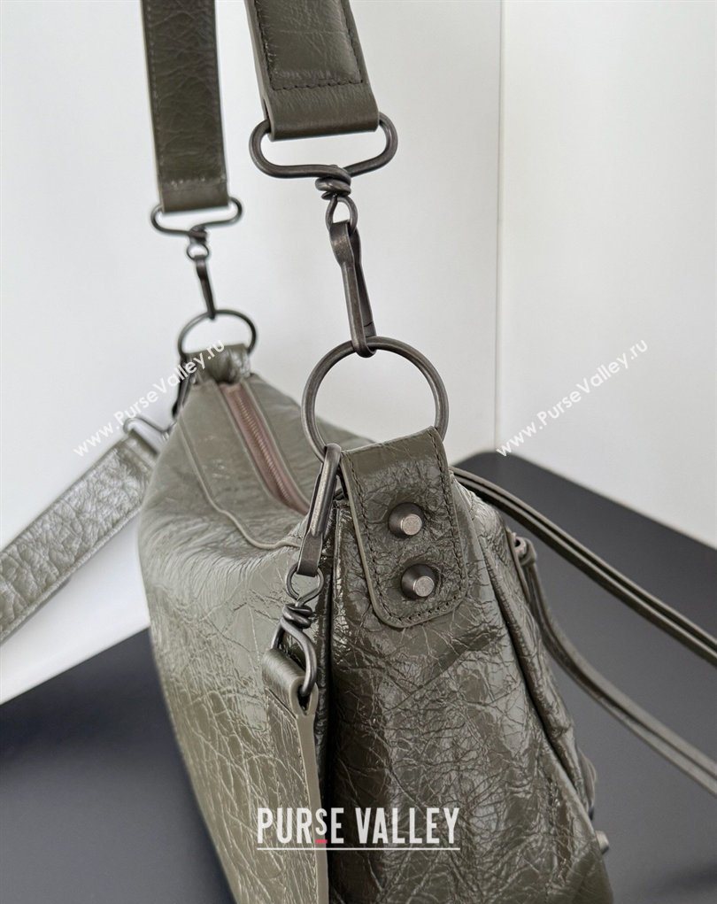 Balenciaga Le City Moto Small Shoulder Bag in Arena Storico Lambskin Khaki Green 2026 0905 (JM-260403029)