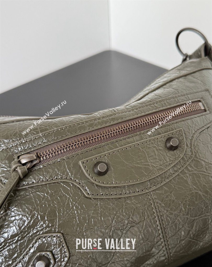 Balenciaga Le City Moto Small Shoulder Bag in Arena Storico Lambskin Khaki Green 2026 0905 (JM-260403029)