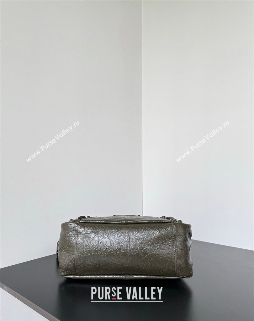 Balenciaga Le City Moto Small Shoulder Bag in Arena Storico Lambskin Khaki Green 2026 0905 (JM-260403029)