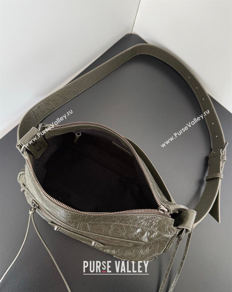 Balenciaga Le City Moto Small Shoulder Bag in Arena Storico Lambskin Khaki Green 2026 0905 (JM-260403029)