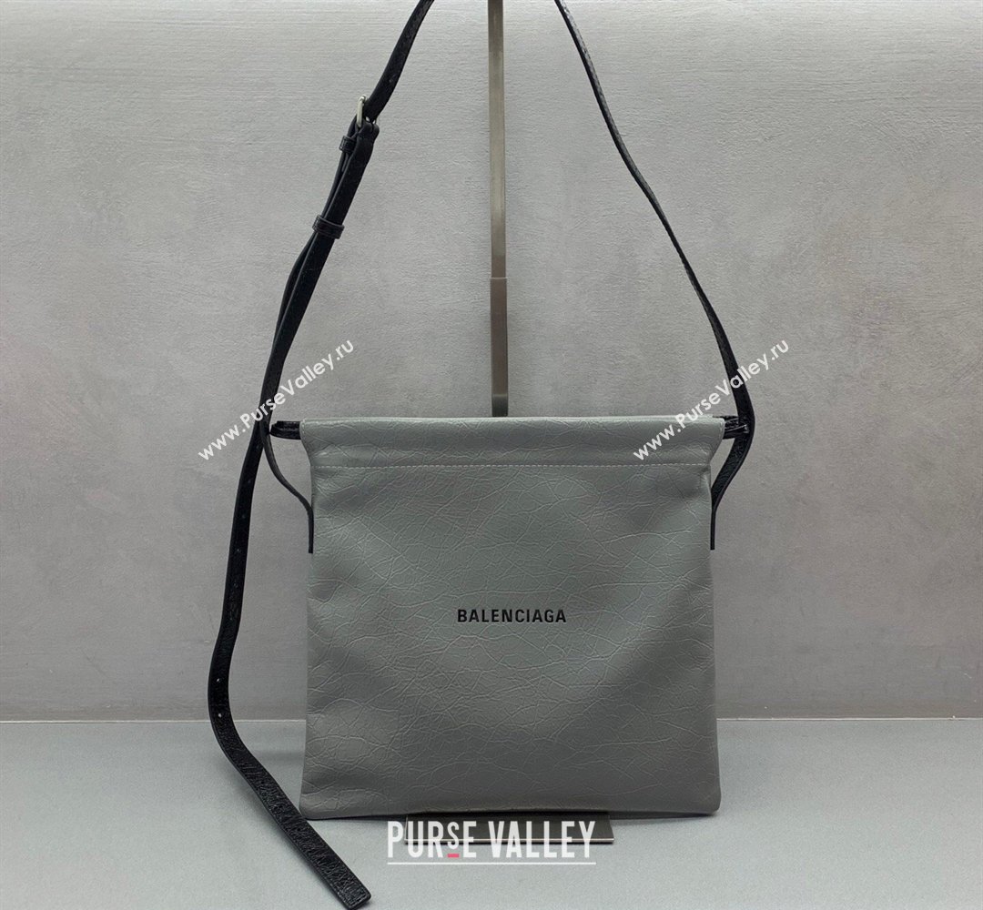 Balenciaga Shopper Medium Dust Bag Crossbody Pouch in Grey Arena lambskin, aged-silver hardware 2026 (JM-260403003)