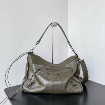 Balenciaga Le City Moto Medium Shoulder Bag in Arena Storico Lambskin Khaki Green 2026 0905 (JM-260403030)