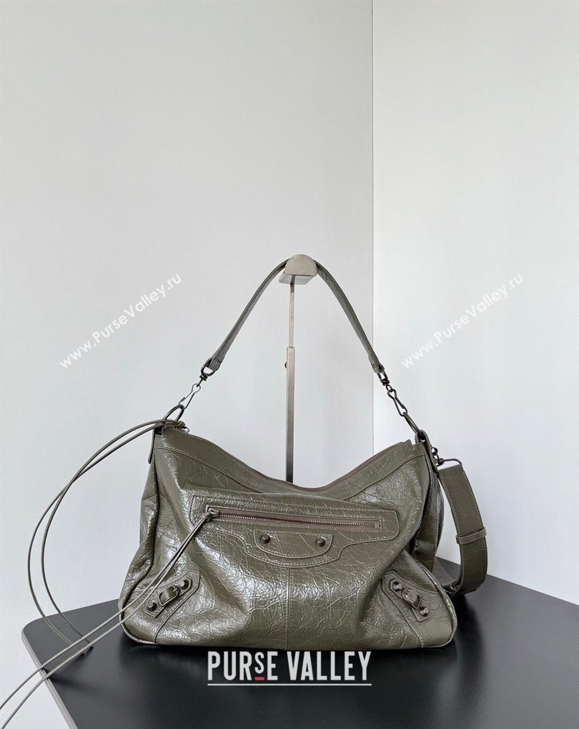 Balenciaga Le City Moto Medium Shoulder Bag in Arena Storico Lambskin Khaki Green 2026 0905 (JM-260403030)