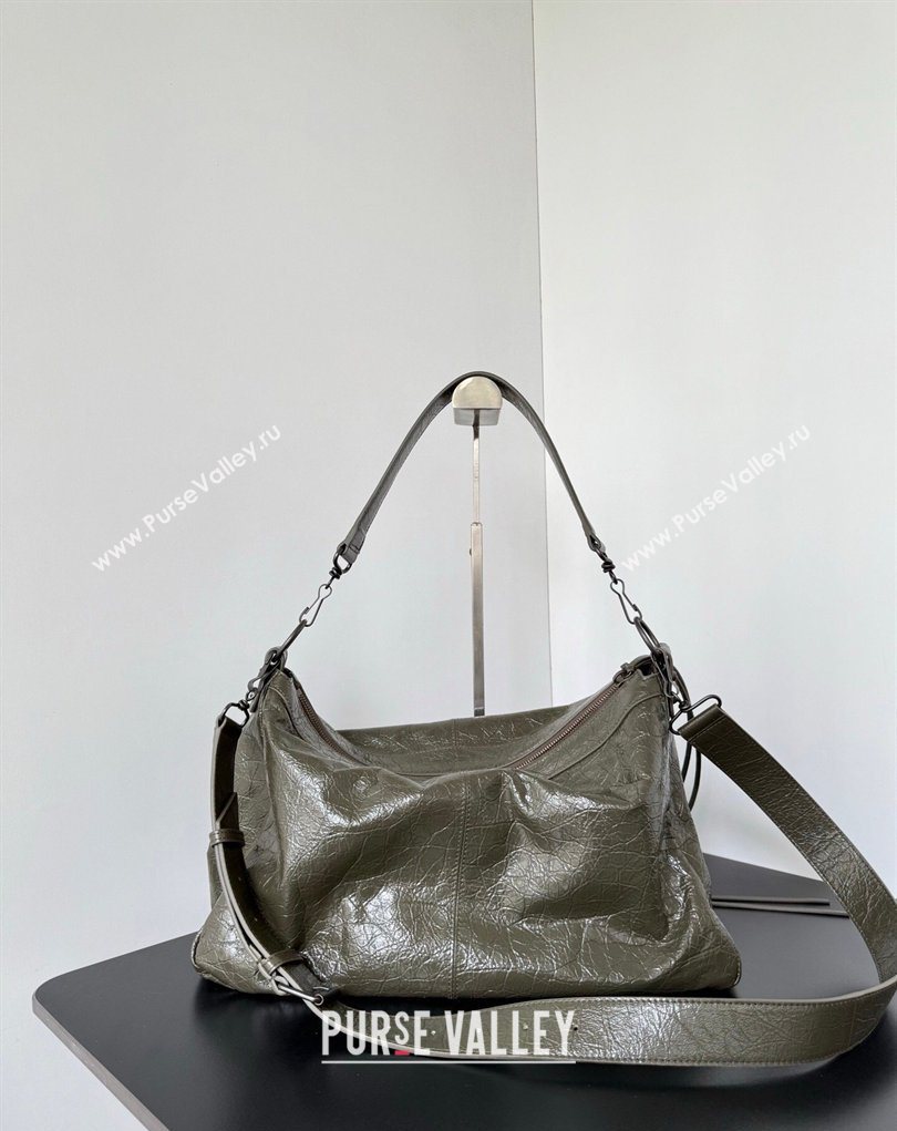 Balenciaga Le City Moto Medium Shoulder Bag in Arena Storico Lambskin Khaki Green 2026 0905 (JM-260403030)