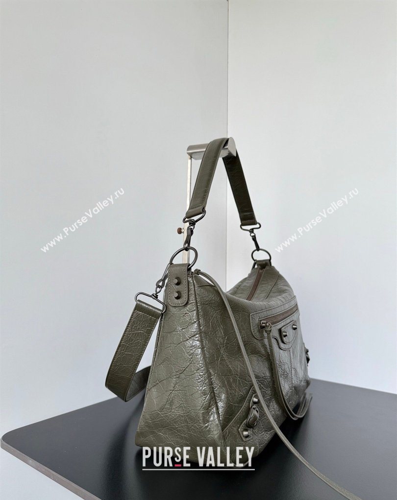 Balenciaga Le City Moto Medium Shoulder Bag in Arena Storico Lambskin Khaki Green 2026 0905 (JM-260403030)