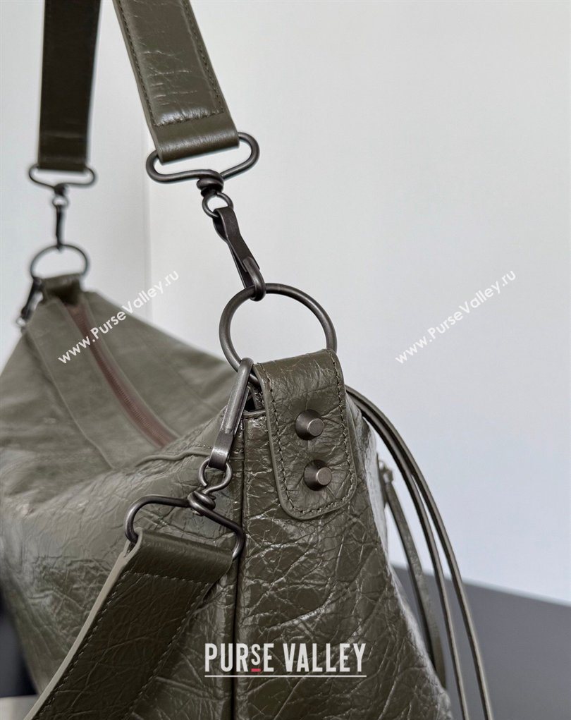 Balenciaga Le City Moto Medium Shoulder Bag in Arena Storico Lambskin Khaki Green 2026 0905 (JM-260403030)