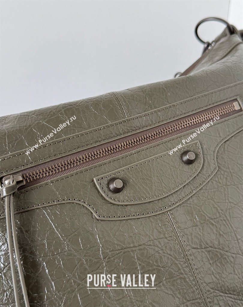 Balenciaga Le City Moto Medium Shoulder Bag in Arena Storico Lambskin Khaki Green 2026 0905 (JM-260403030)