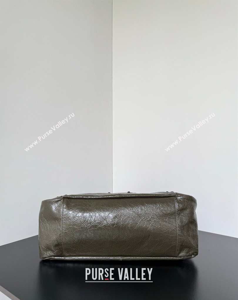 Balenciaga Le City Moto Medium Shoulder Bag in Arena Storico Lambskin Khaki Green 2026 0905 (JM-260403030)