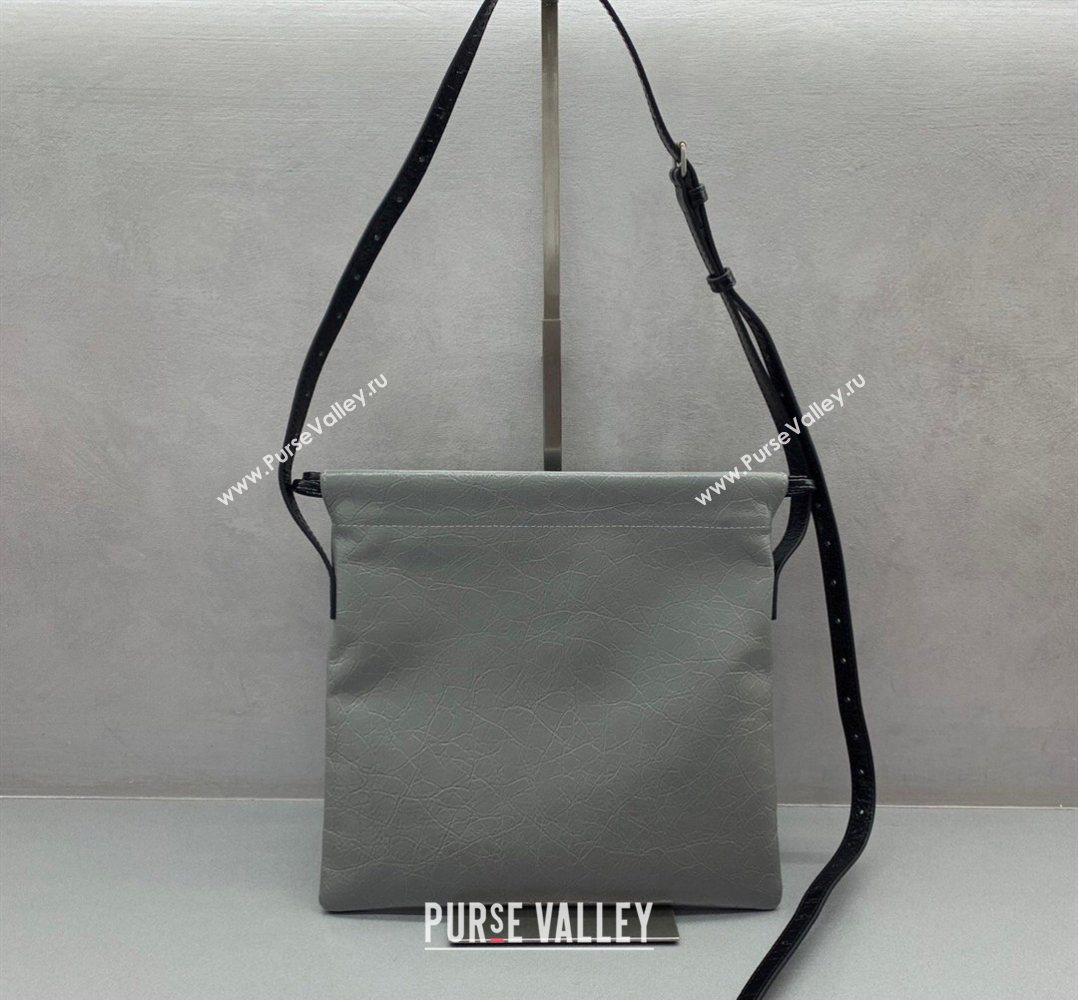 Balenciaga Shopper Medium Dust Bag Crossbody Pouch in Grey Arena lambskin, aged-silver hardware 2026 (JM-260403003)