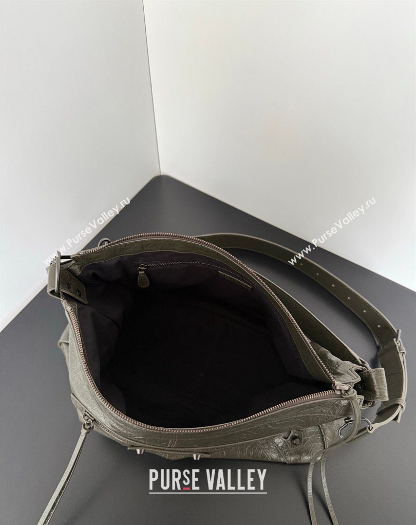 Balenciaga Le City Moto Medium Shoulder Bag in Arena Storico Lambskin Khaki Green 2026 0905 (JM-260403030)