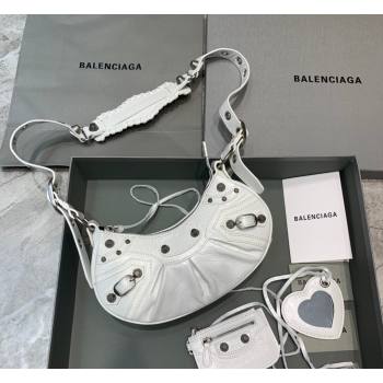Balenciaga Le Cagole Shoulder Bag XS in White Lambskin Leather, aged-silver hardware 2026 180607 (JM-260403021)