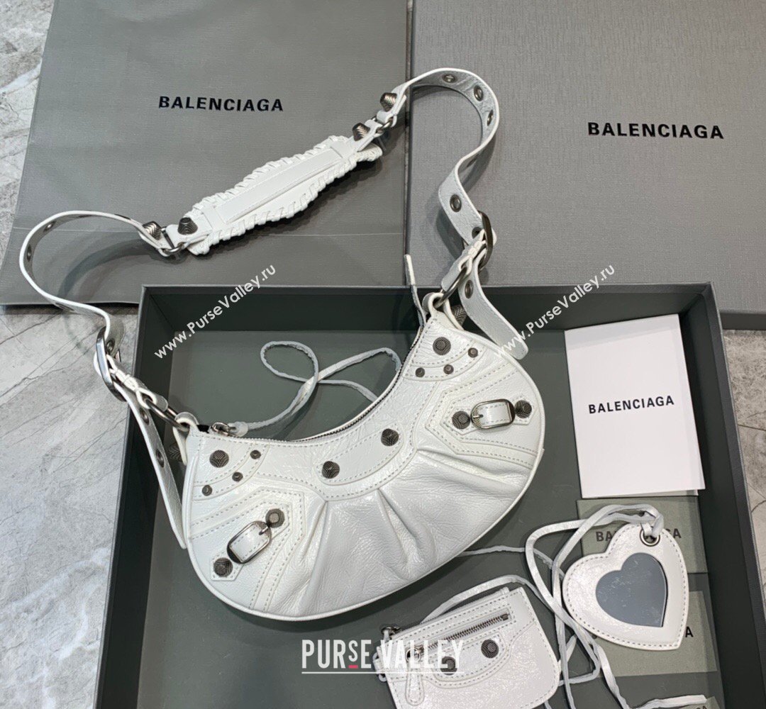 Balenciaga Le Cagole Shoulder Bag XS in White Lambskin Leather, aged-silver hardware 2026 180607 (JM-260403021)