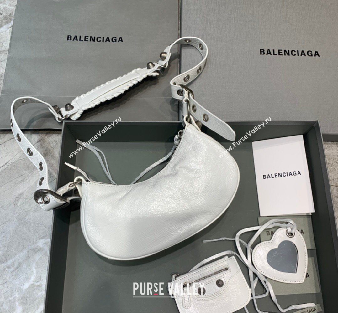 Balenciaga Le Cagole Shoulder Bag XS in White Lambskin Leather, aged-silver hardware 2026 180607 (JM-260403021)