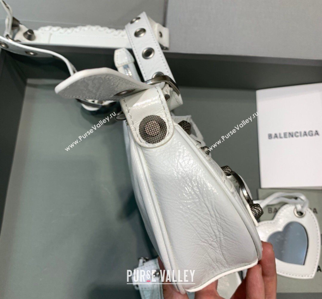Balenciaga Le Cagole Shoulder Bag XS in White Lambskin Leather, aged-silver hardware 2026 180607 (JM-260403021)
