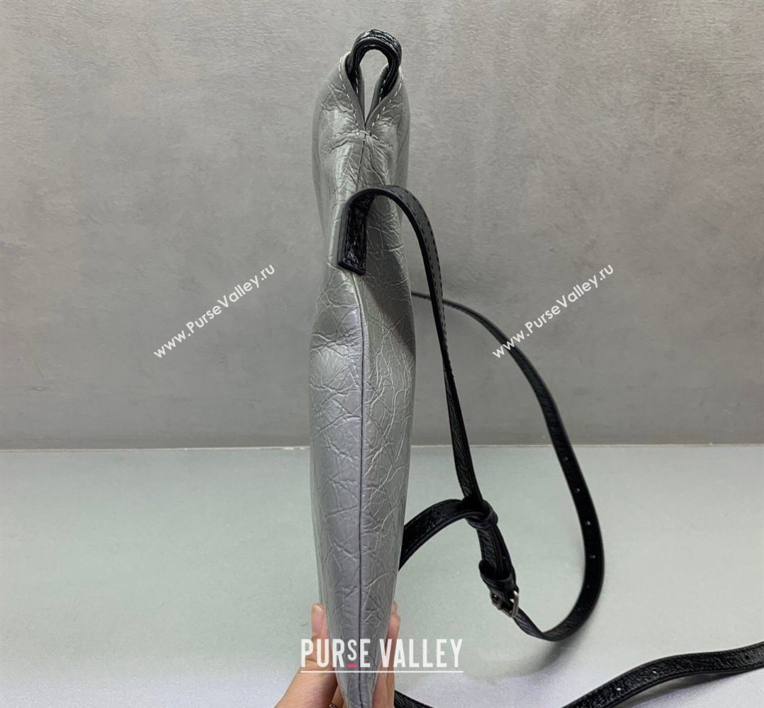 Balenciaga Shopper Medium Dust Bag Crossbody Pouch in Grey Arena lambskin, aged-silver hardware 2026 (JM-260403003)