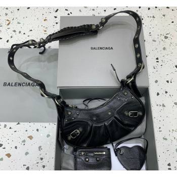 Balenciaga Le Cagole Shoulder Bag XS in Black Lambskin Leather, aged-silver hardware 2026 180607 (JM-260403022)