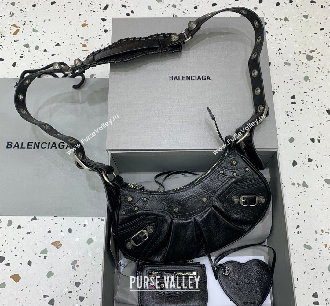 Balenciaga Le Cagole Shoulder Bag XS in Black Lambskin Leather, aged-silver hardware 2026 180607 (JM-260403022)